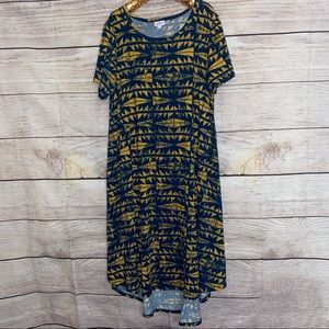 LuLaRoe Blue and Yellow Patterned Dress